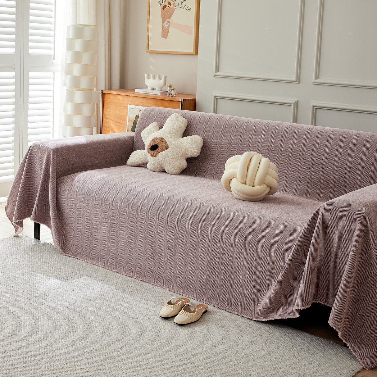 Herringbone Oversized Chenille Couch Throw Cover Sofa Slipcovers Couch Covers for Sectional Couches