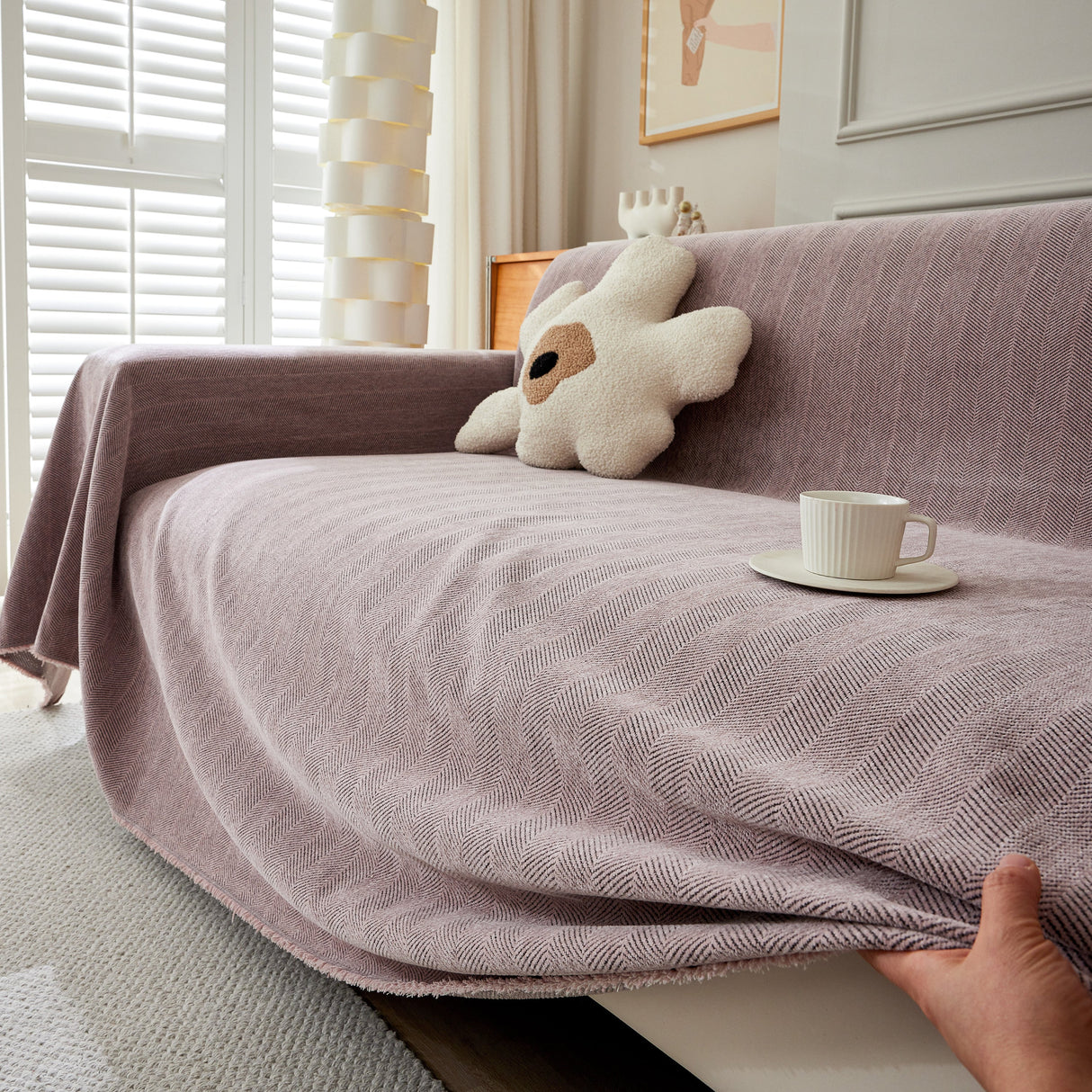 Herringbone Oversized Chenille Couch Throw Cover Sofa Slipcovers Couch Covers for Sectional Couches