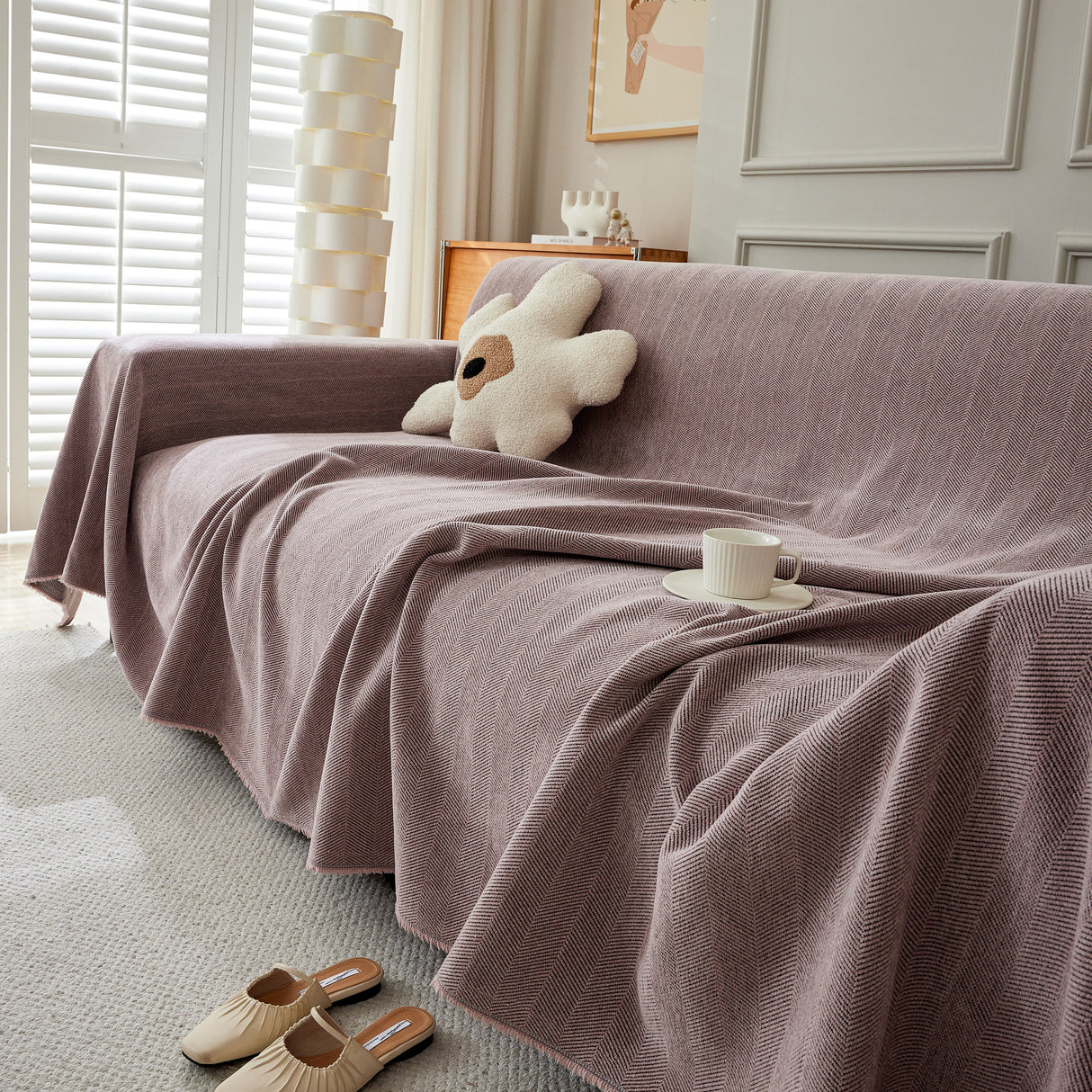 Herringbone Oversized Chenille Couch Throw Cover Sofa Slipcovers Couch Covers for Sectional Couches