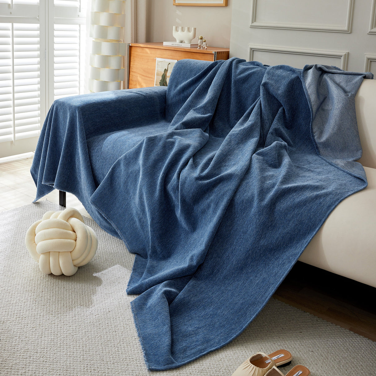 Herringbone Oversized Chenille Couch Throw Cover Sofa Slipcovers Couch Covers for Sectional Couches