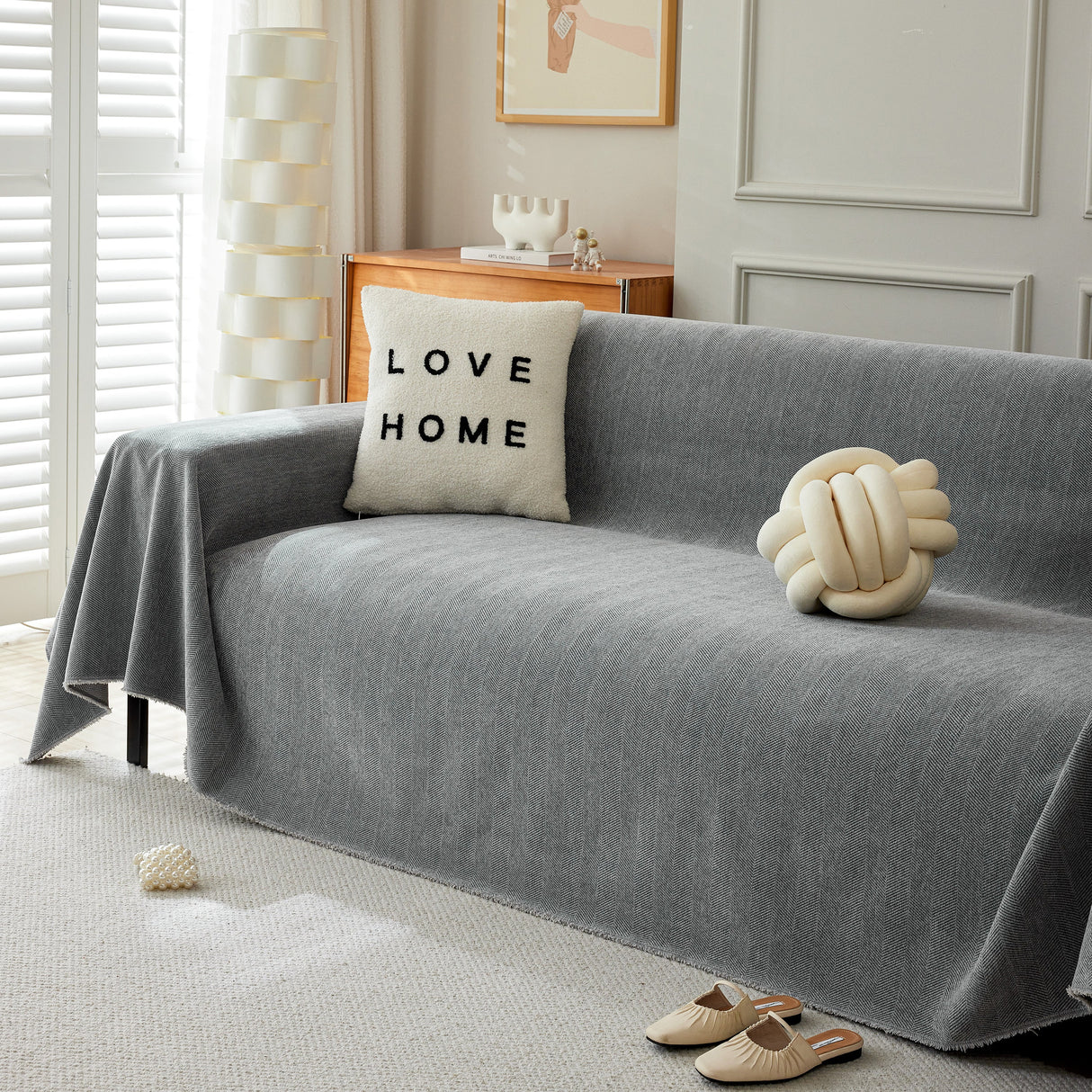 Herringbone Oversized Chenille Couch Throw Cover Sofa Slipcovers Couch Covers for Sectional Couches