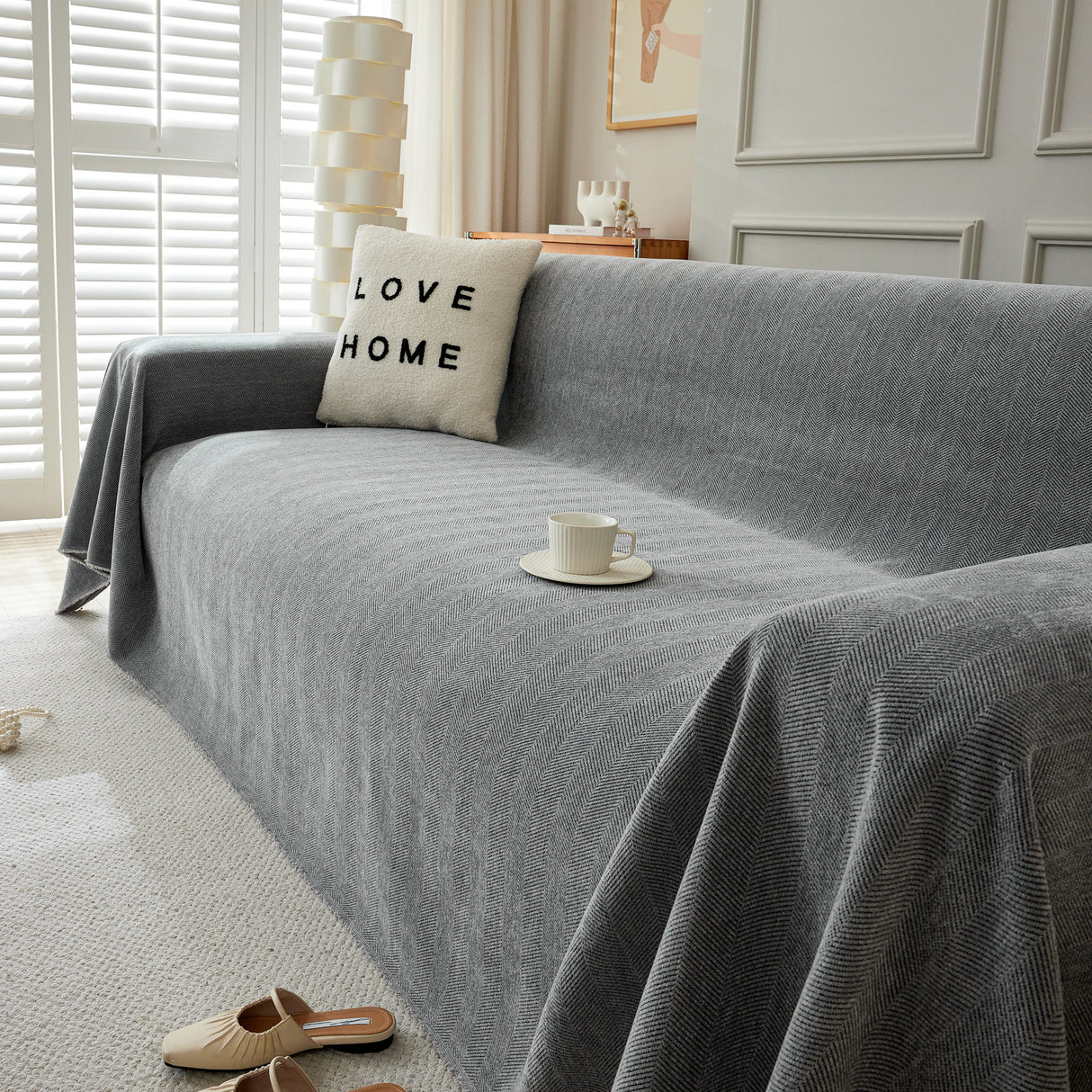 Herringbone Oversized Chenille Couch Throw Cover Sofa Slipcovers Couch Covers for Sectional Couches