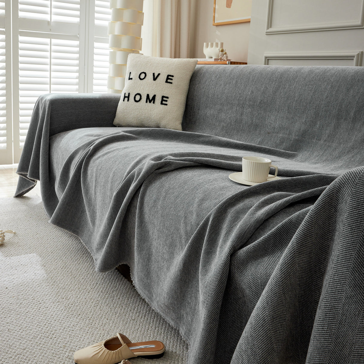 Herringbone Oversized Chenille Couch Throw Cover Sofa Slipcovers Couch Covers for Sectional Couches