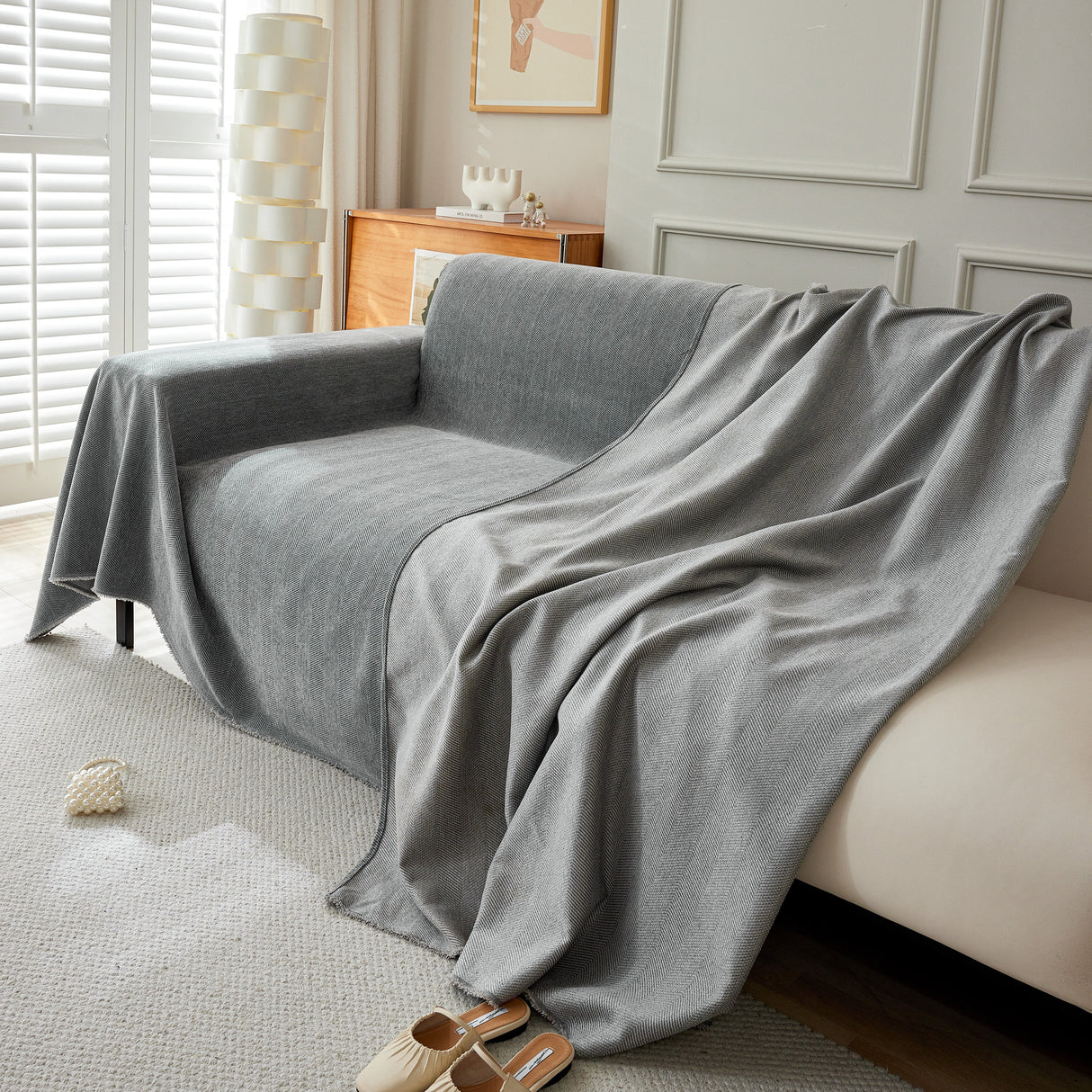 Herringbone Oversized Chenille Couch Throw Cover Sofa Slipcovers Couch Covers for Sectional Couches