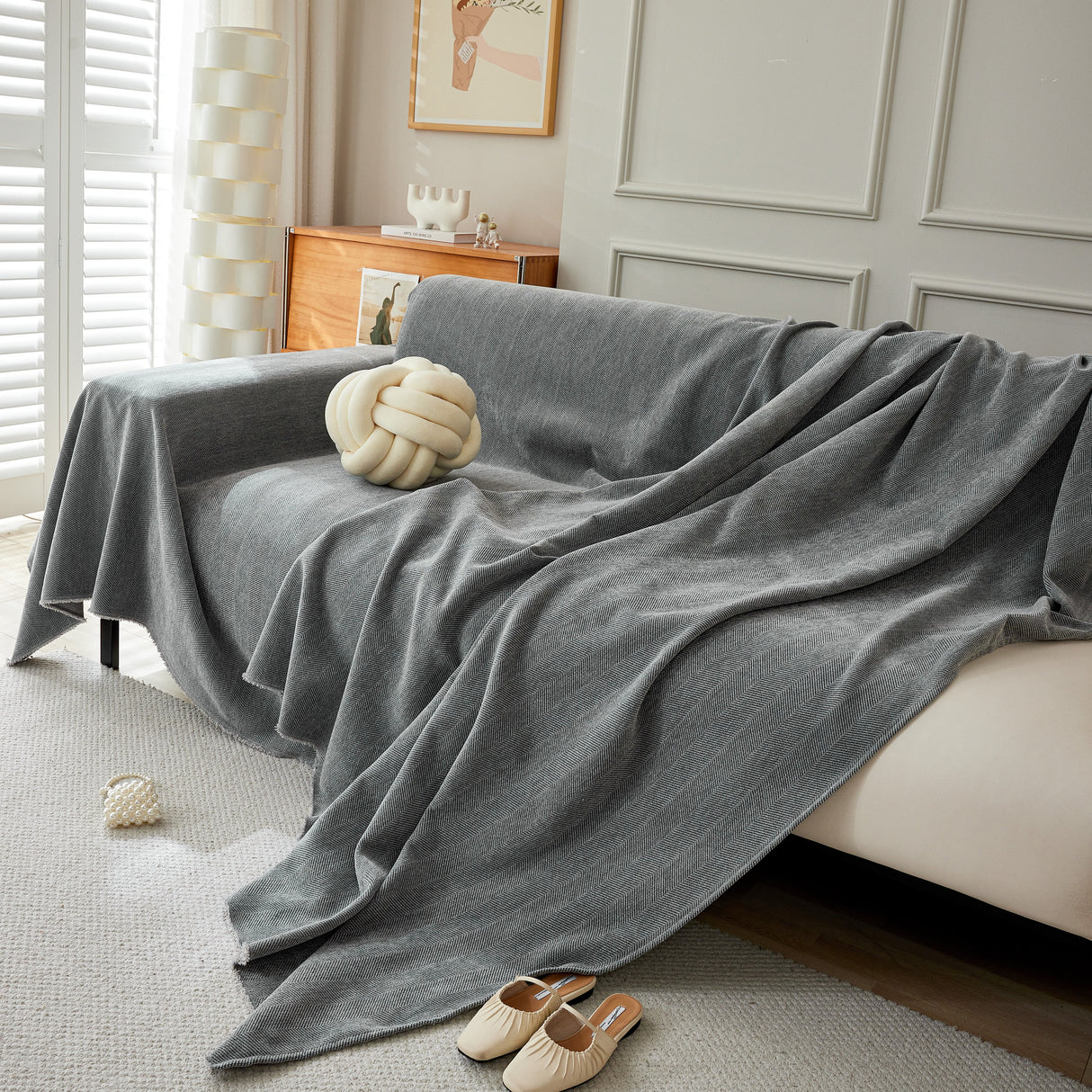 Herringbone Oversized Chenille Couch Throw Cover Sofa Slipcovers Couch Covers for Sectional Couches