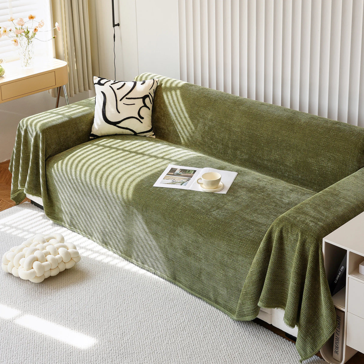 Chenille Thickened Solid Couch Blanket Throws, Reversible Couch Covers for Sectional Couches