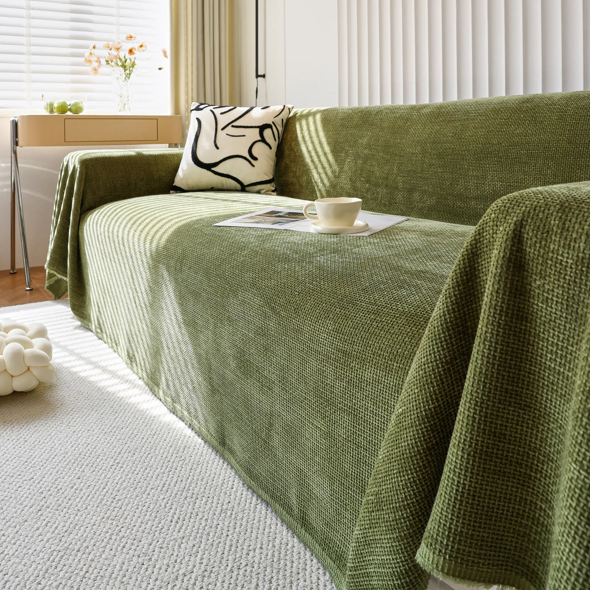 Chenille Thickened Solid Couch Blanket Throws, Reversible Couch Covers for Sectional Couches