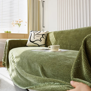 Chenille Thickened Solid Couch Blanket Throws, Reversible Couch Covers for Sectional Couches