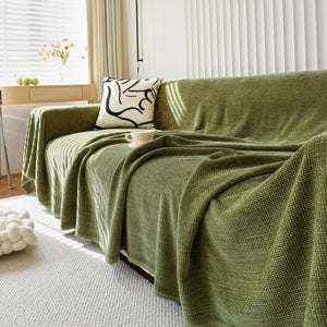Chenille Thickened Solid Couch Blanket Throws, Reversible Couch Covers for Sectional Couches