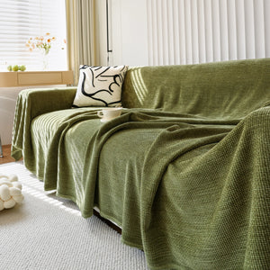 Chenille Thickened Solid Couch Blanket Throws, Reversible Couch Covers for Sectional Couches