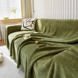 Chenille Thickened Solid Couch Blanket Throws, Reversible Couch Covers for Sectional Couches