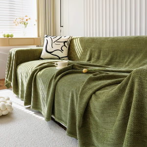 Chenille Thickened Solid Couch Blanket Throws, Reversible Couch Covers for Sectional Couches