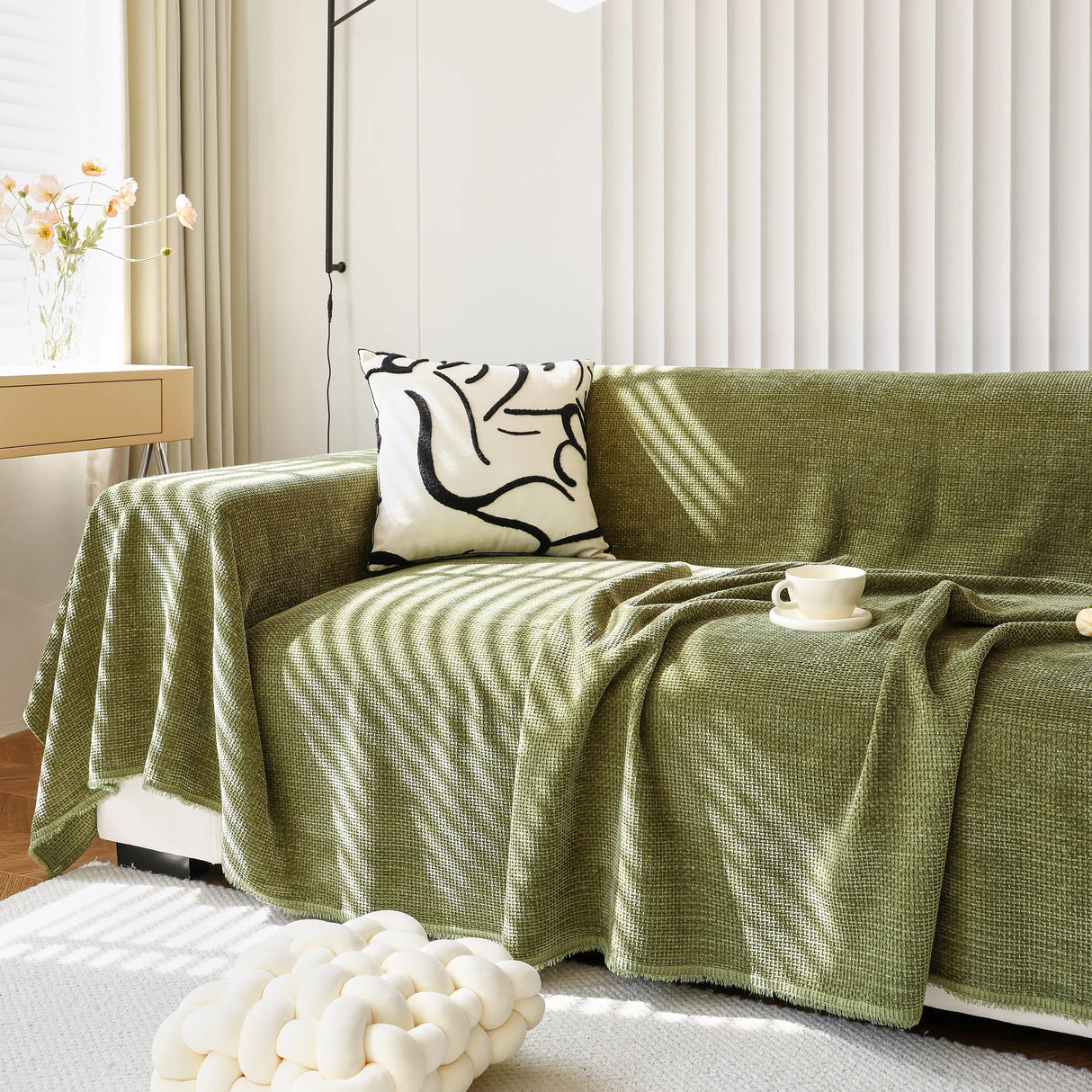 Chenille Thickened Solid Couch Blanket Throws, Reversible Couch Covers for Sectional Couches