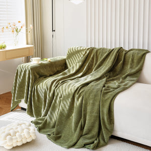 Chenille Thickened Solid Couch Blanket Throws, Reversible Couch Covers for Sectional Couches