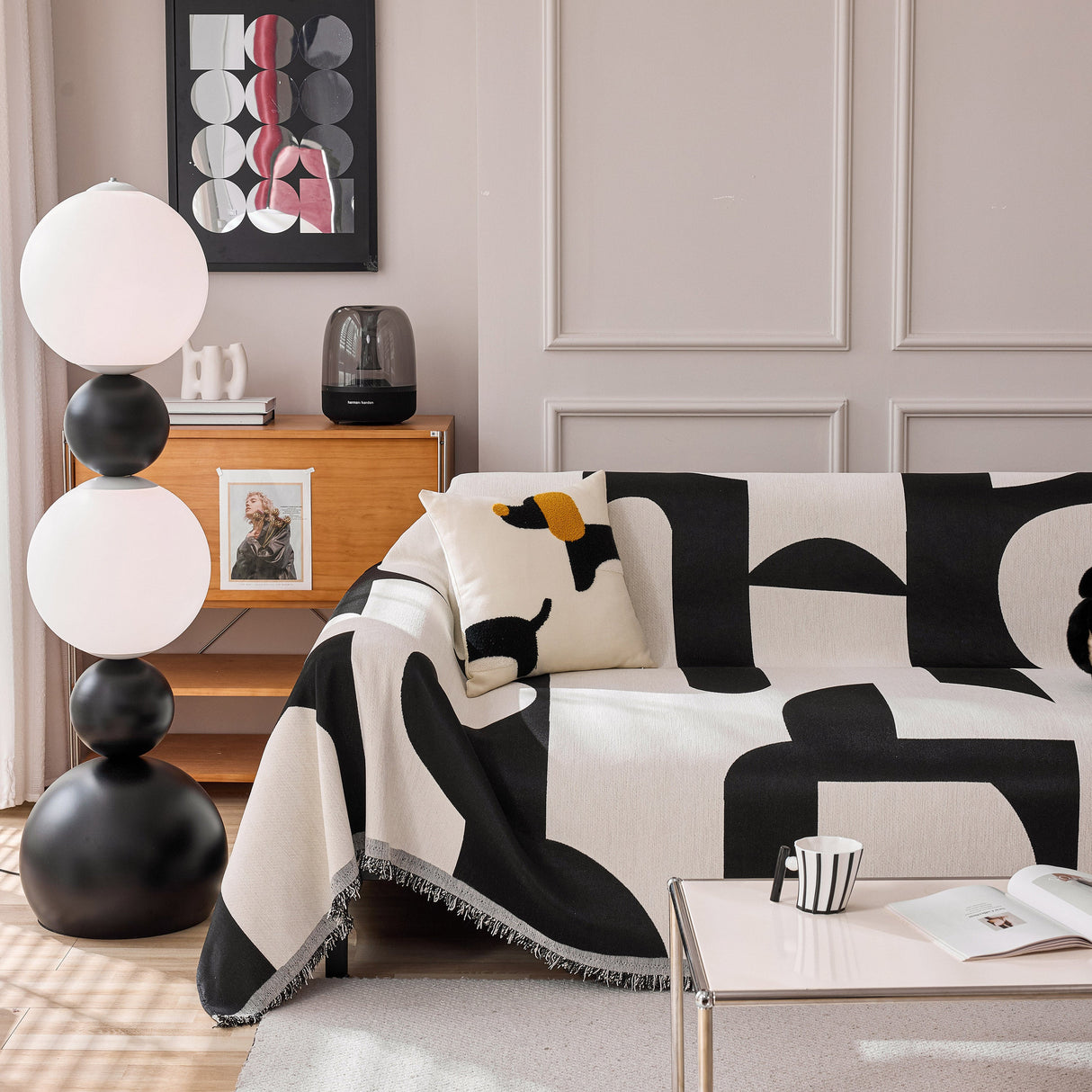 Modern Abstract Chenille Sofa Cover, Large Soft Throw Blanket with Tassels for Couch