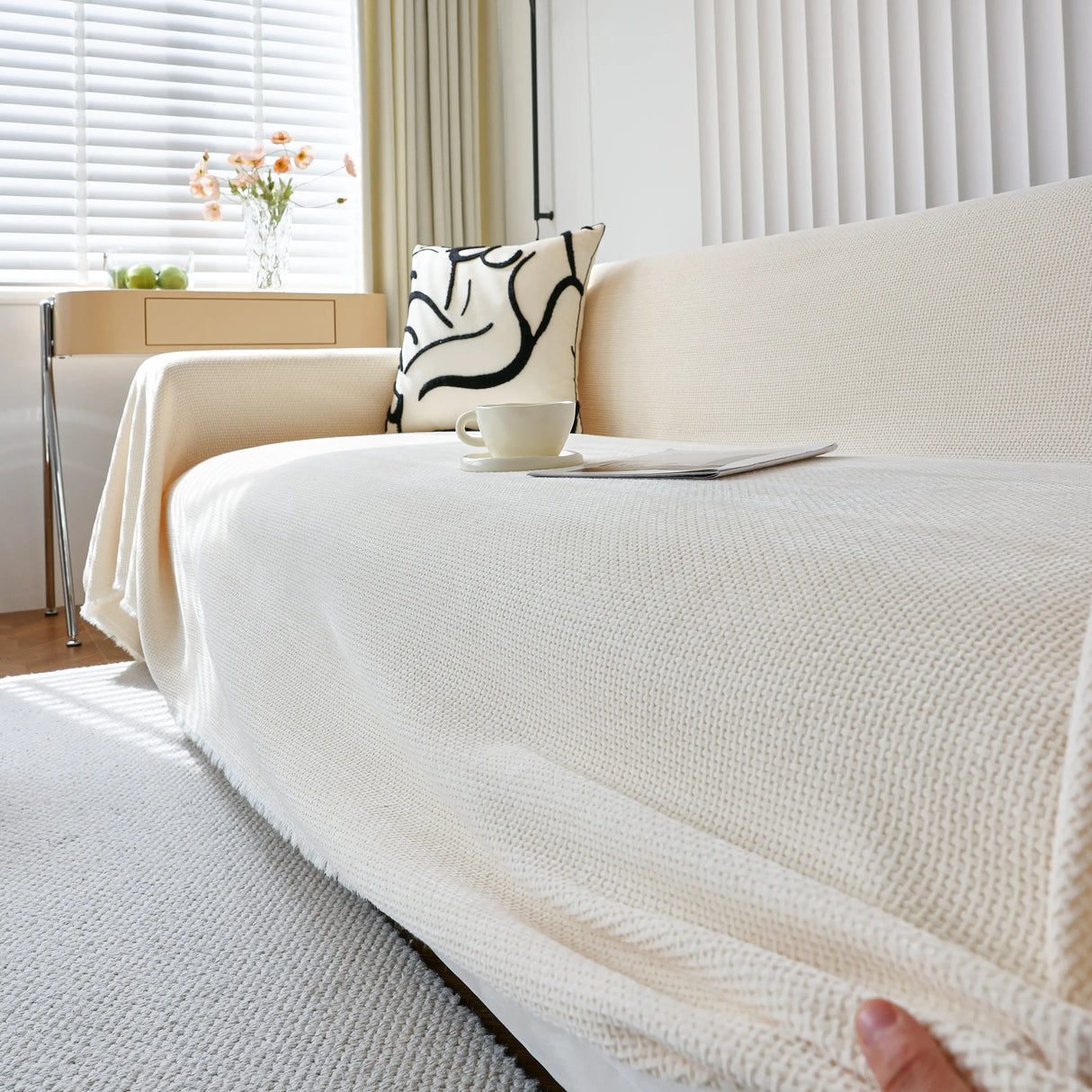 Chenille Thickened Solid Couch Blanket Throws, Reversible Couch Covers for Sectional Couches