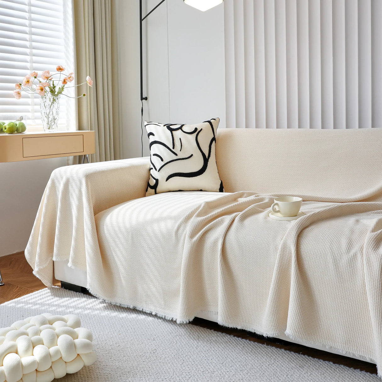 Chenille Thickened Solid Couch Blanket Throws, Reversible Couch Covers for Sectional Couches