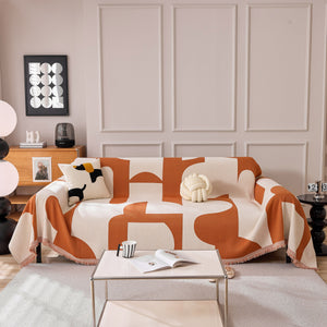 Modern Abstract Chenille Sofa Cover, Large Soft Throw Blanket with Tassels for Couch