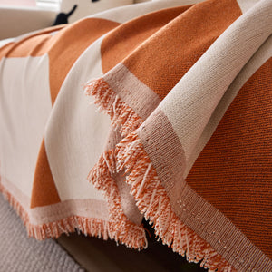 Modern Abstract Chenille Sofa Cover, Large Soft Throw Blanket with Tassels for Couch