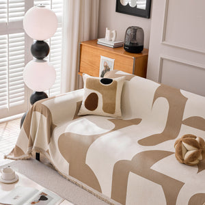 Modern Abstract Chenille Sofa Cover, Large Soft Throw Blanket with Tassels for Couch