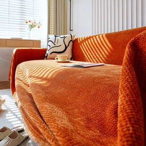 Chenille Thickened Solid Couch Blanket Throws, Reversible Couch Covers for Sectional Couches