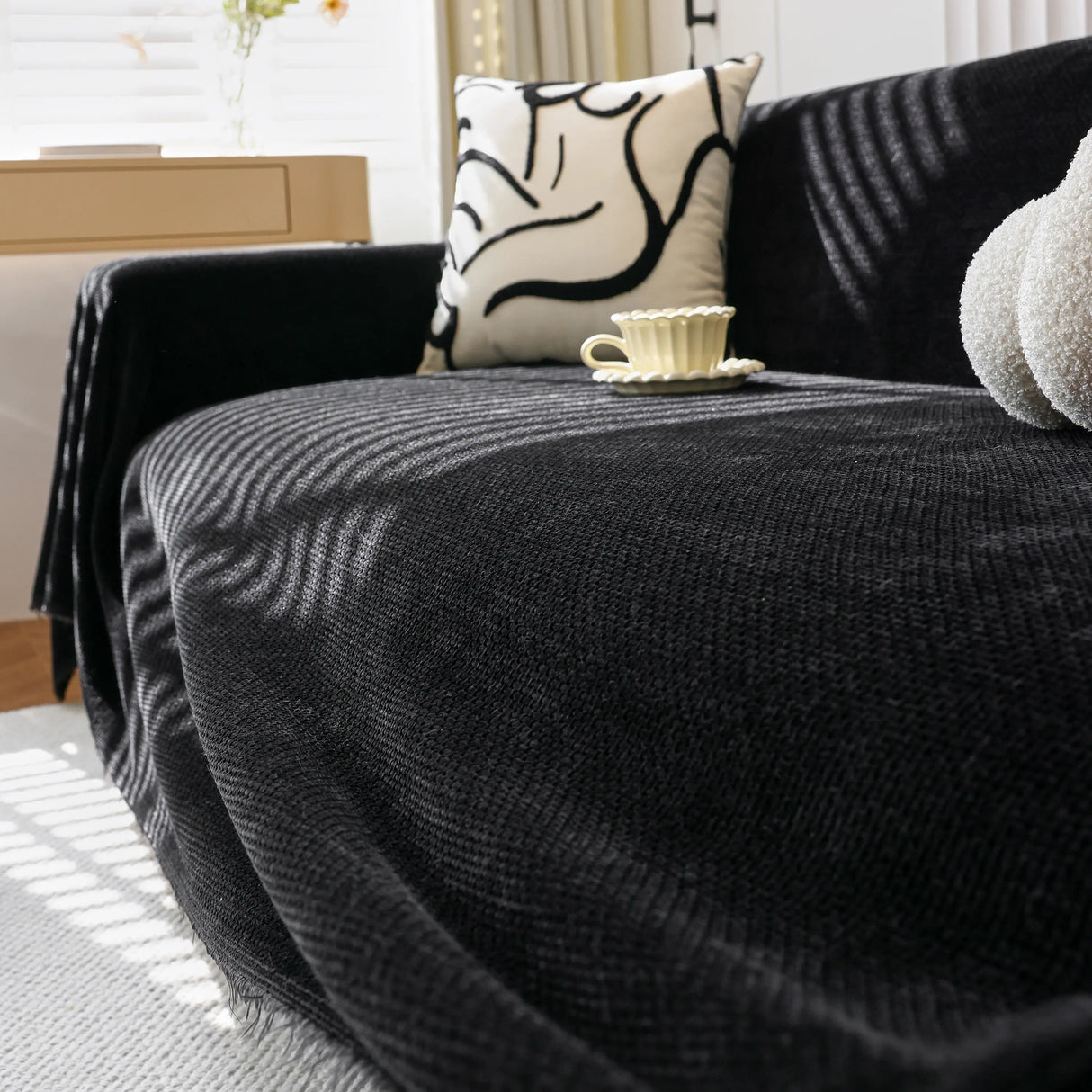 Chenille Thickened Solid Couch Blanket Throws, Reversible Couch Covers for Sectional Couches