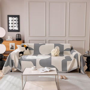 Modern Abstract Chenille Sofa Cover, Large Soft Throw Blanket with Tassels for Couch