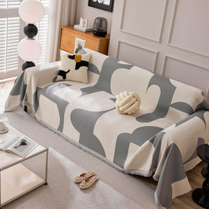 Modern Abstract Chenille Sofa Cover, Large Soft Throw Blanket with Tassels for Couch