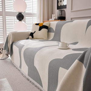 Modern Abstract Chenille Sofa Cover, Large Soft Throw Blanket with Tassels for Couch