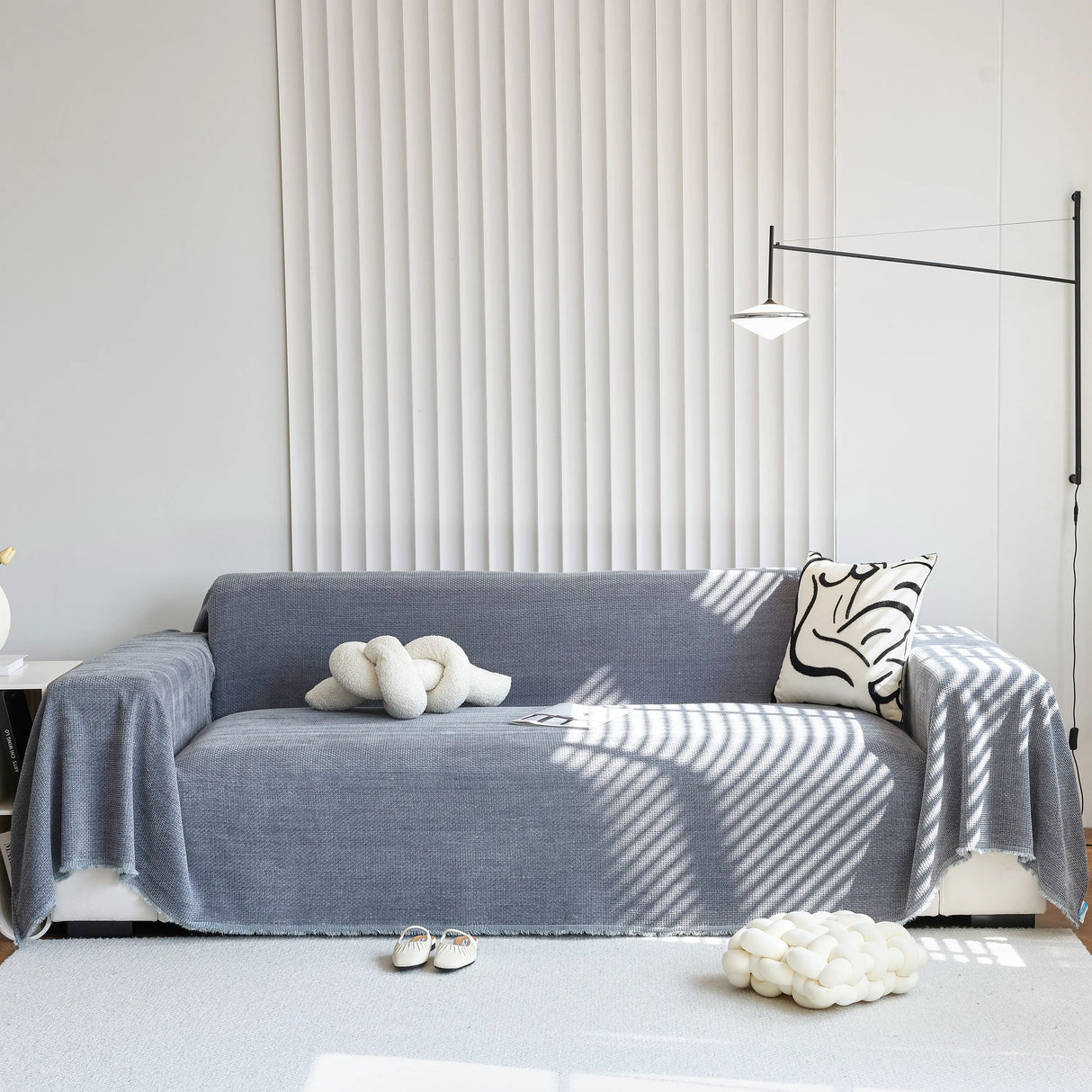 Chenille Thickened Solid Couch Blanket Throws, Reversible Couch Covers for Sectional Couches