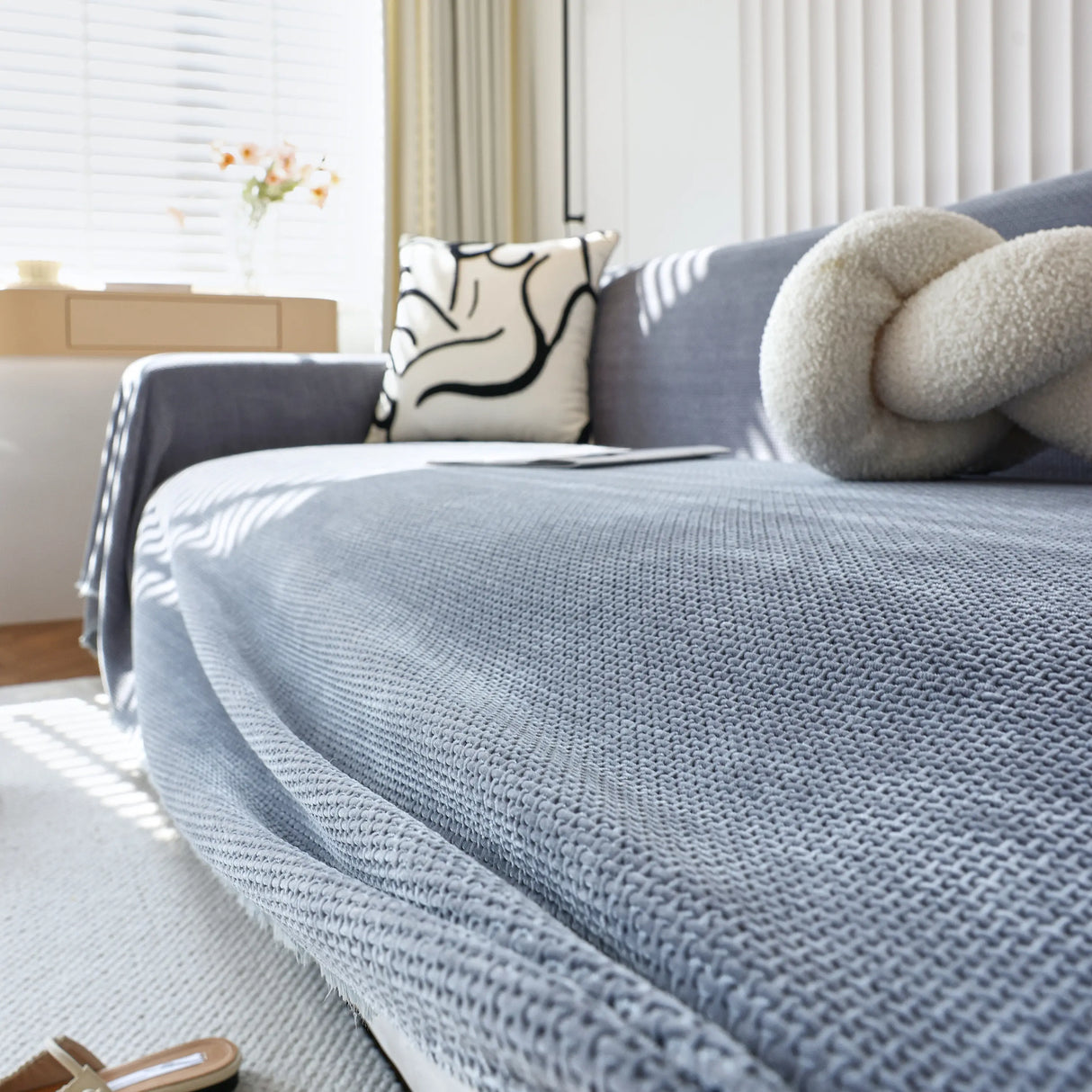 Chenille Thickened Solid Couch Blanket Throws, Reversible Couch Covers for Sectional Couches