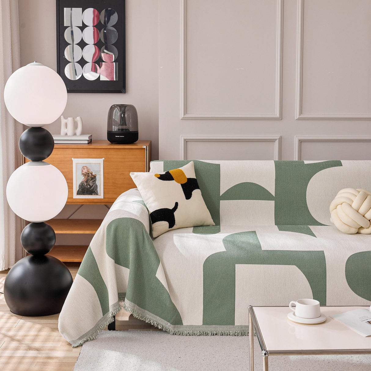 Modern Abstract Chenille Sofa Cover, Large Soft Throw Blanket with Tassels for Couch