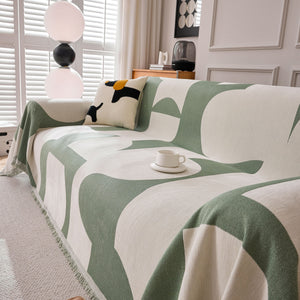 Modern Abstract Chenille Sofa Cover, Large Soft Throw Blanket with Tassels for Couch