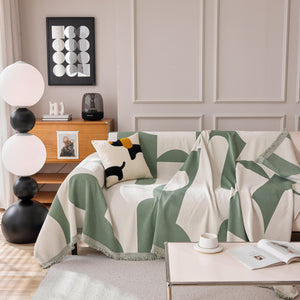 Modern Abstract Chenille Sofa Cover, Large Soft Throw Blanket with Tassels for Couch