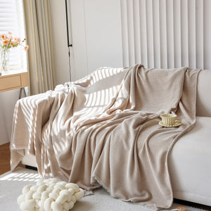 Chenille Thickened Solid Couch Blanket Throws, Reversible Couch Covers for Sectional Couches