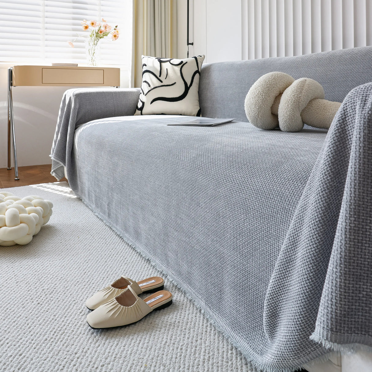 Chenille Thickened Solid Couch Blanket Throws, Reversible Couch Covers for Sectional Couches