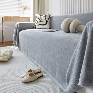 Chenille Thickened Solid Couch Blanket Throws, Reversible Couch Covers for Sectional Couches