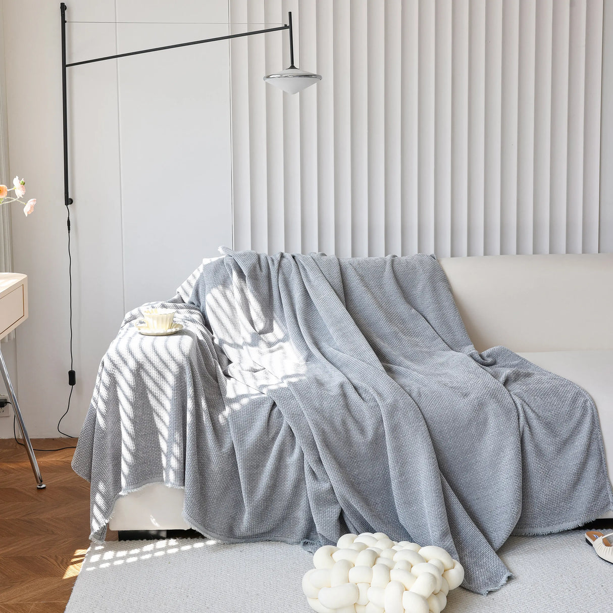 Chenille Thickened Solid Couch Blanket Throws, Reversible Couch Covers for Sectional Couches