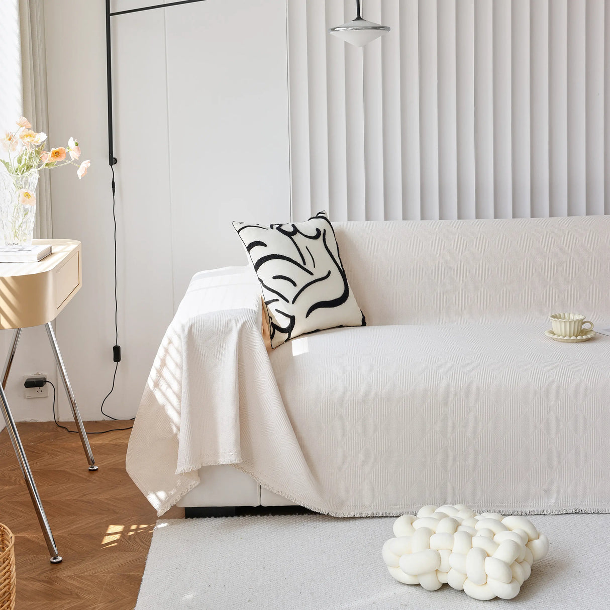 Textured Chenille Sofa Cover Throw, Soft Washable Couch Blanket Protector for Pets