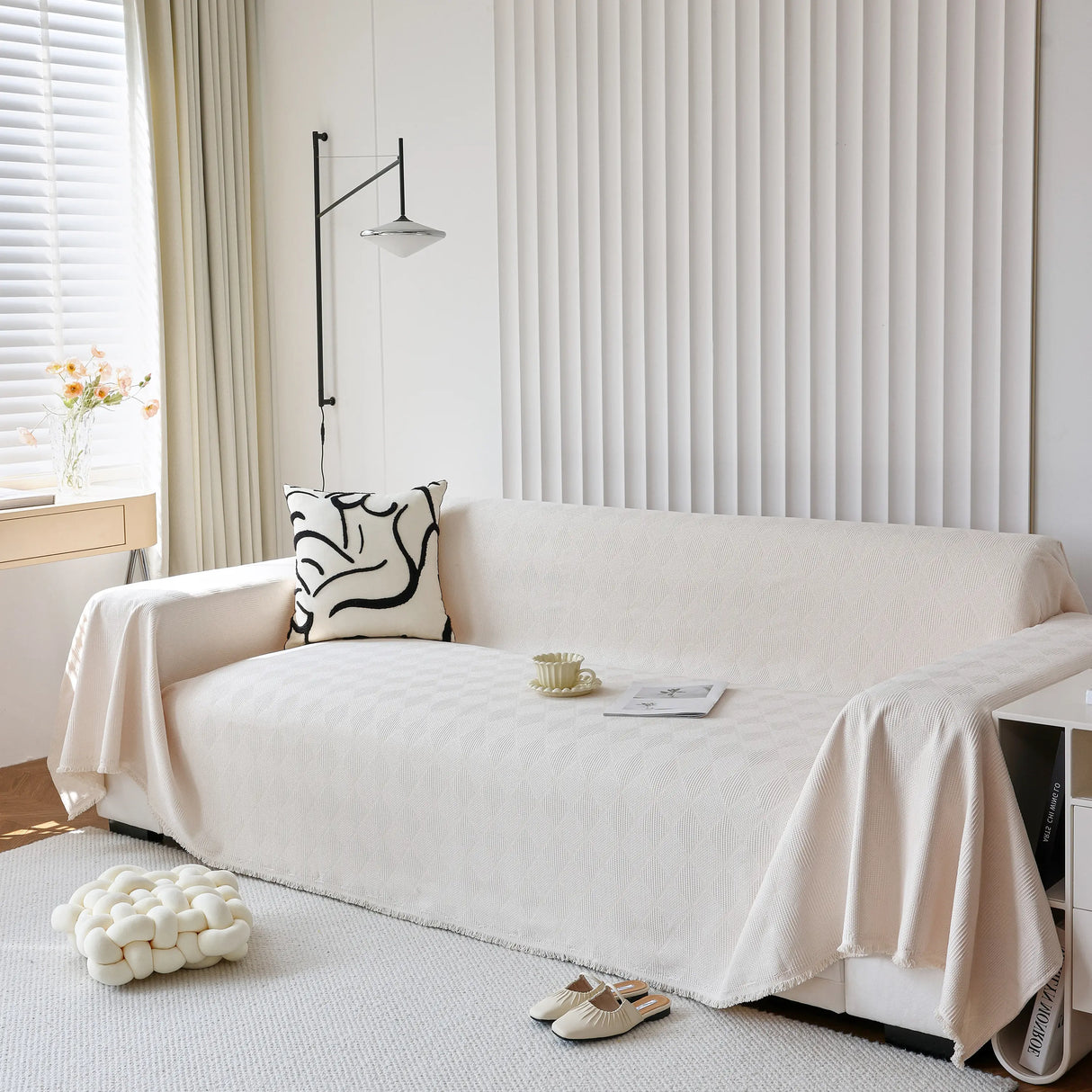 Textured Chenille Sofa Cover Throw, Soft Washable Couch Blanket Protector for Pets