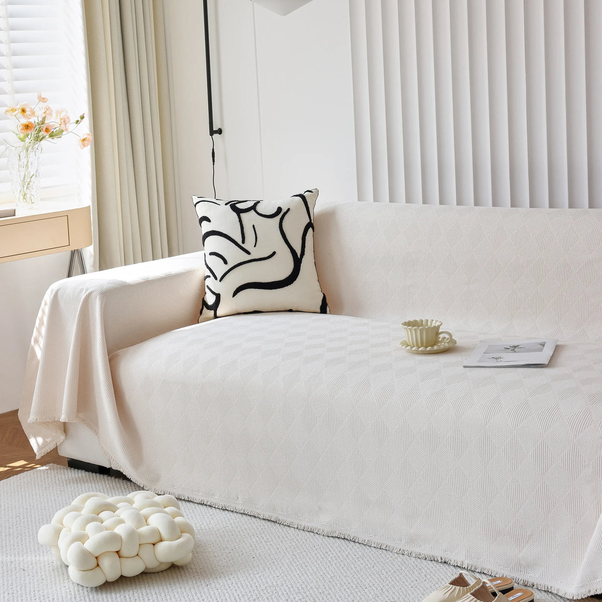 Textured Chenille Sofa Cover Throw, Soft Washable Couch Blanket Protector for Pets