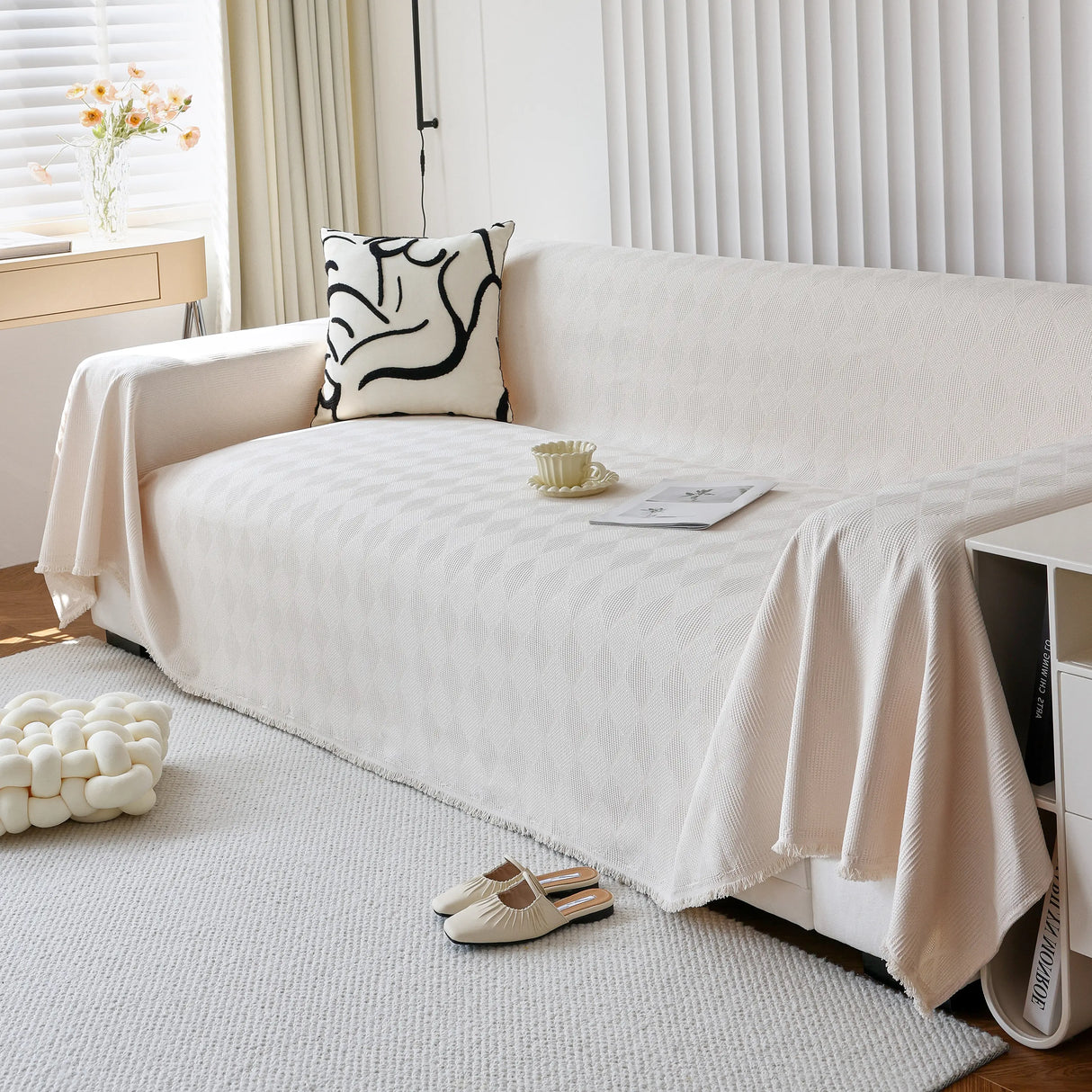 Textured Chenille Sofa Cover Throw, Soft Washable Couch Blanket Protector for Pets