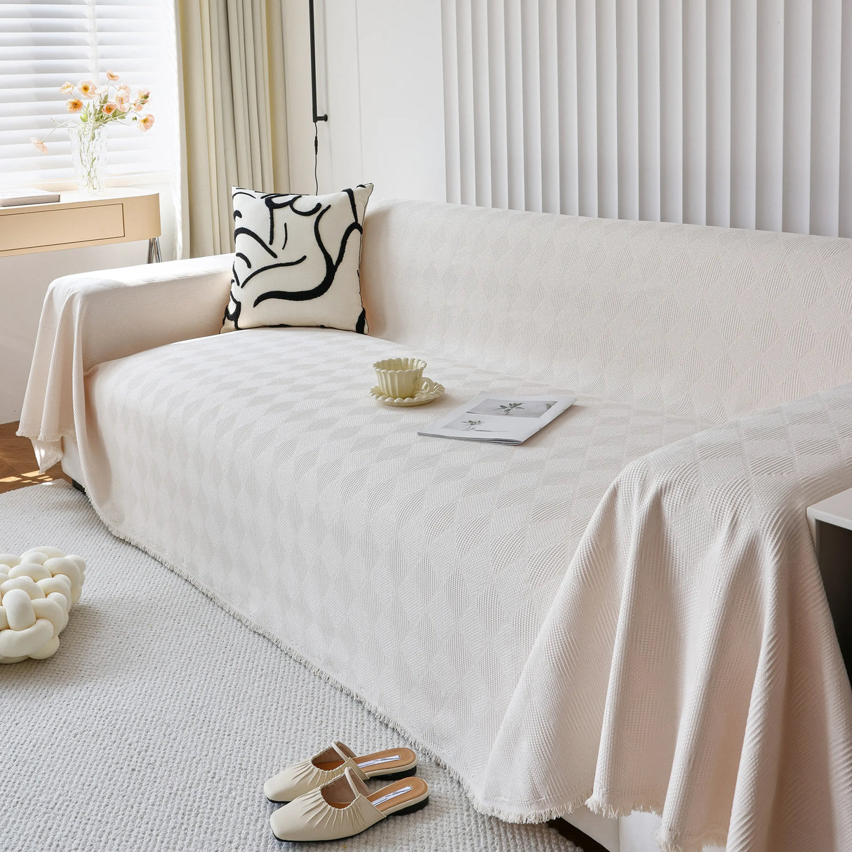 Textured Chenille Sofa Cover Throw, Soft Washable Couch Blanket Protector for Pets