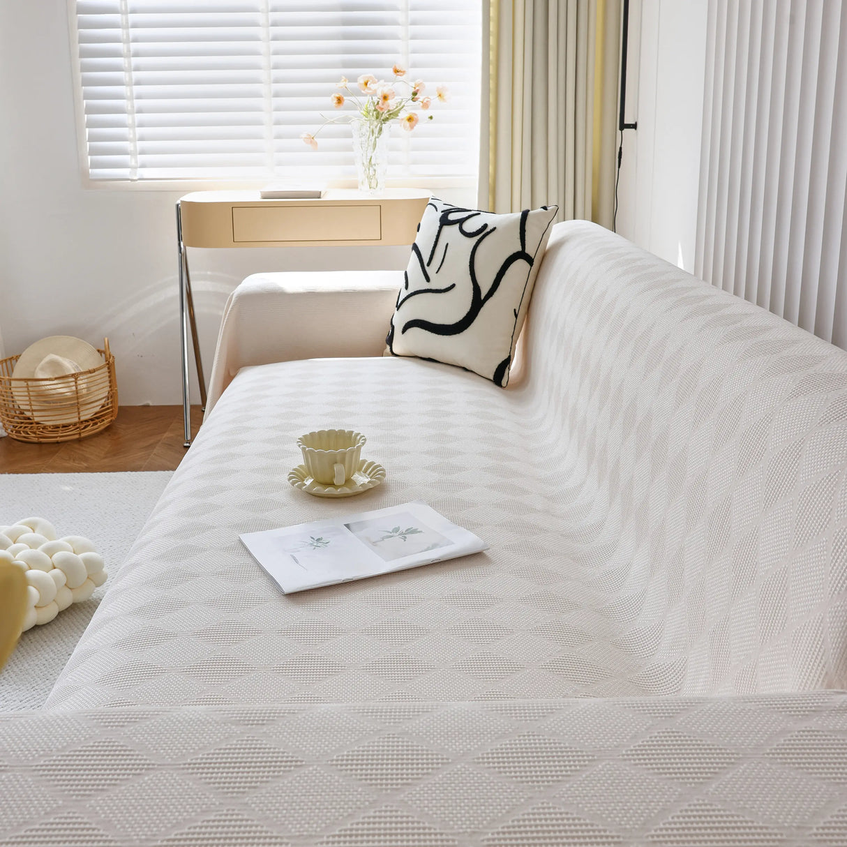 Textured Chenille Sofa Cover Throw, Soft Washable Couch Blanket Protector for Pets