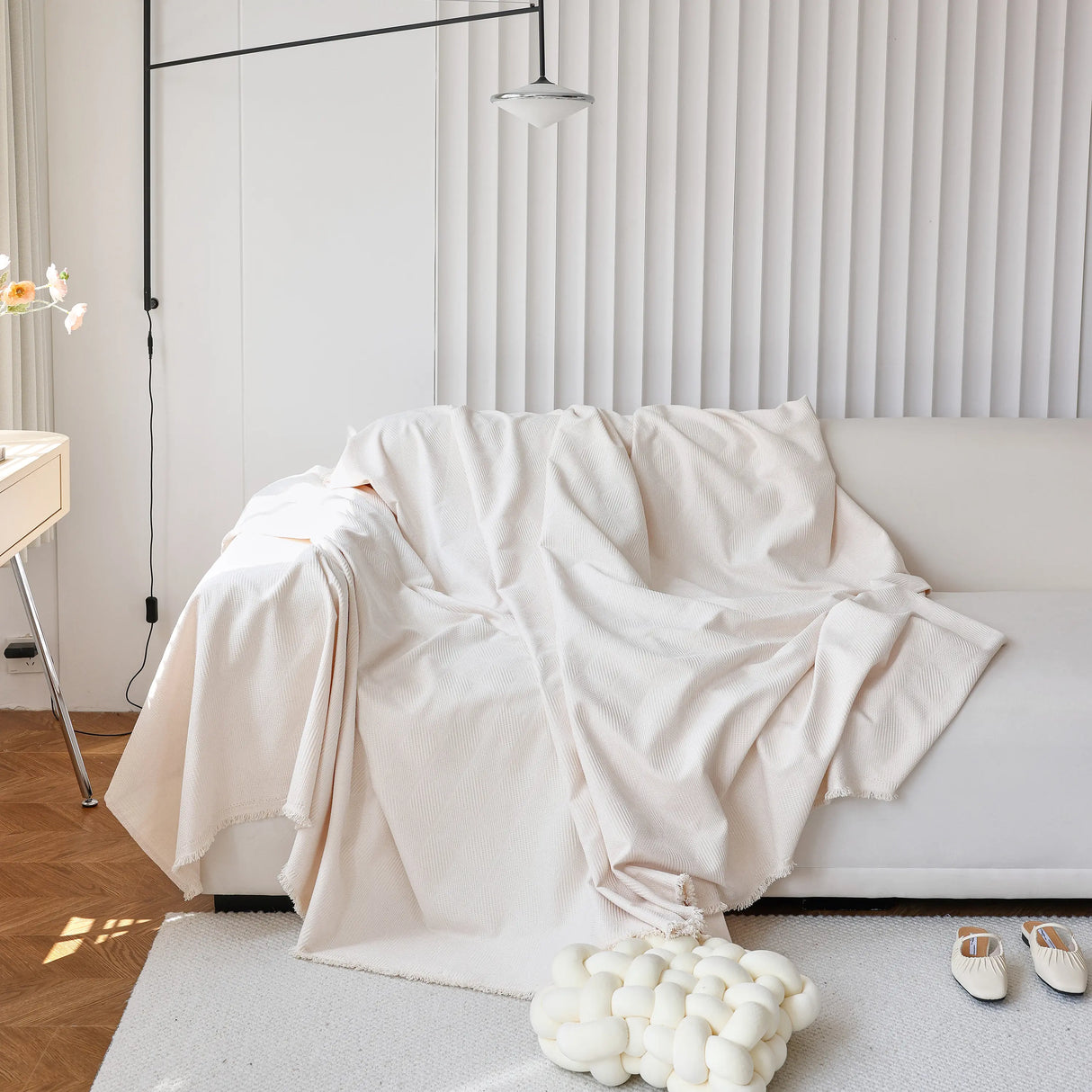 Textured Chenille Sofa Cover Throw, Soft Washable Couch Blanket Protector for Pets