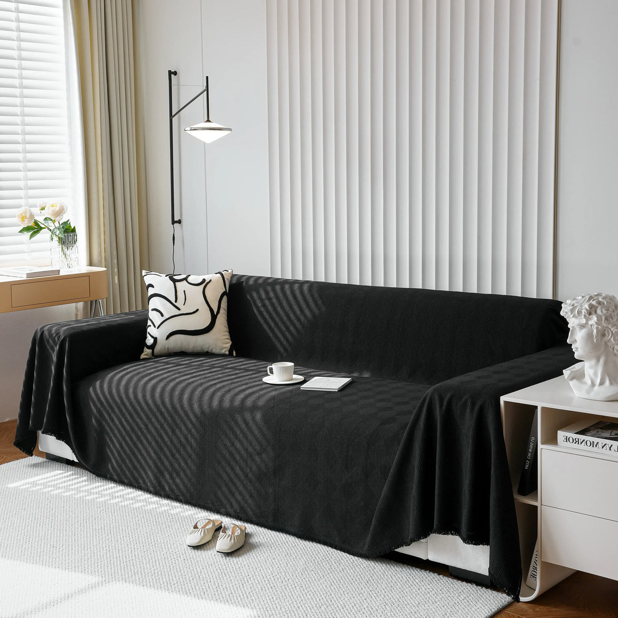 Textured Chenille Sofa Cover Throw, Soft Washable Couch Blanket Protector for Pets