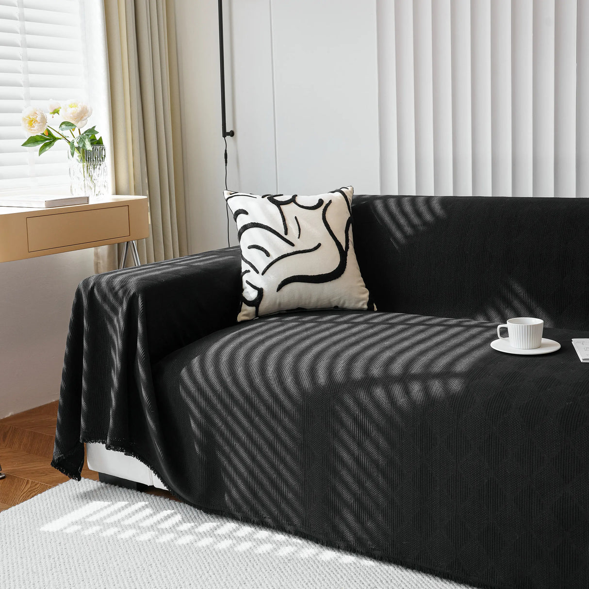 Textured Chenille Sofa Cover Throw, Soft Washable Couch Blanket Protector for Pets