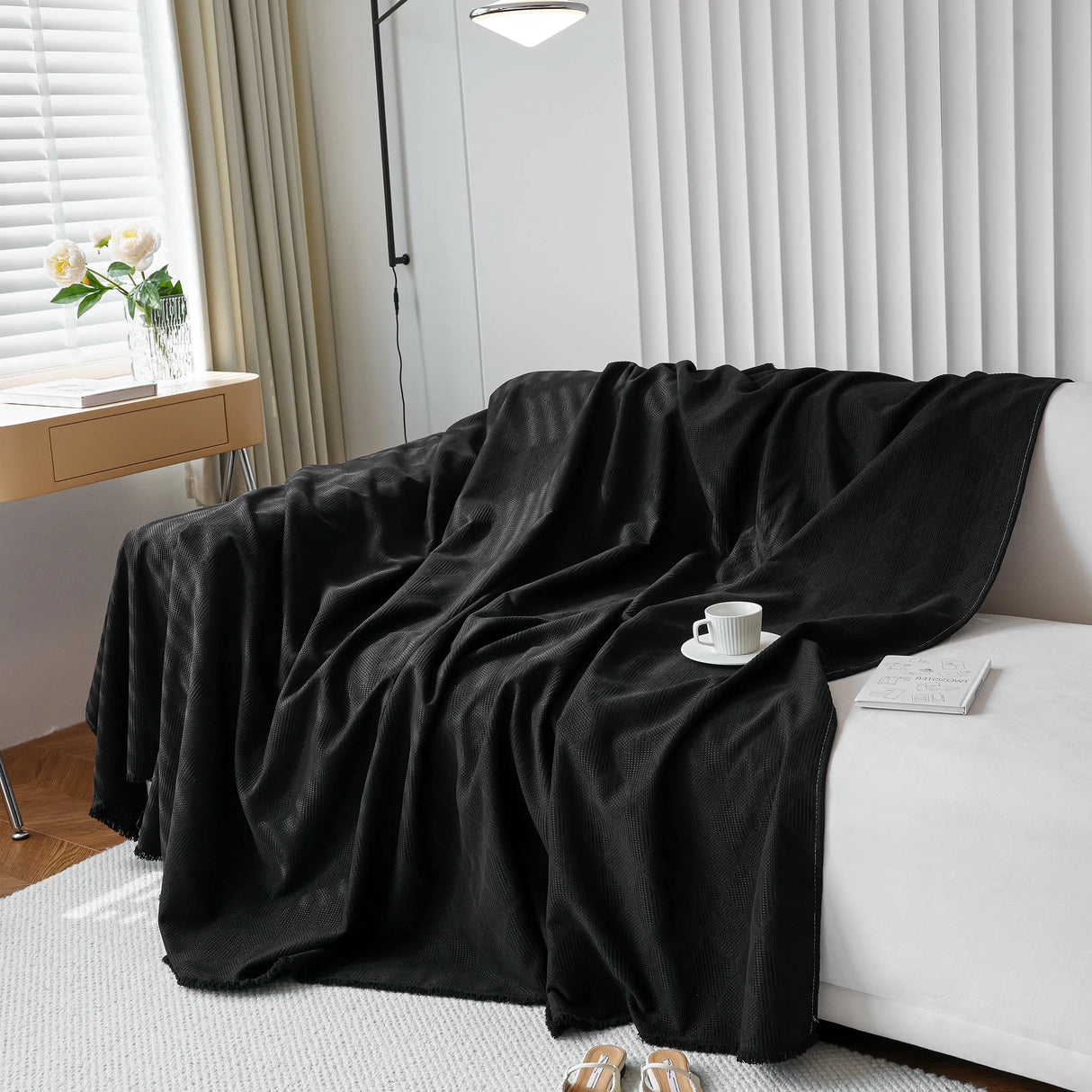 Textured Chenille Sofa Cover Throw, Soft Washable Couch Blanket Protector for Pets