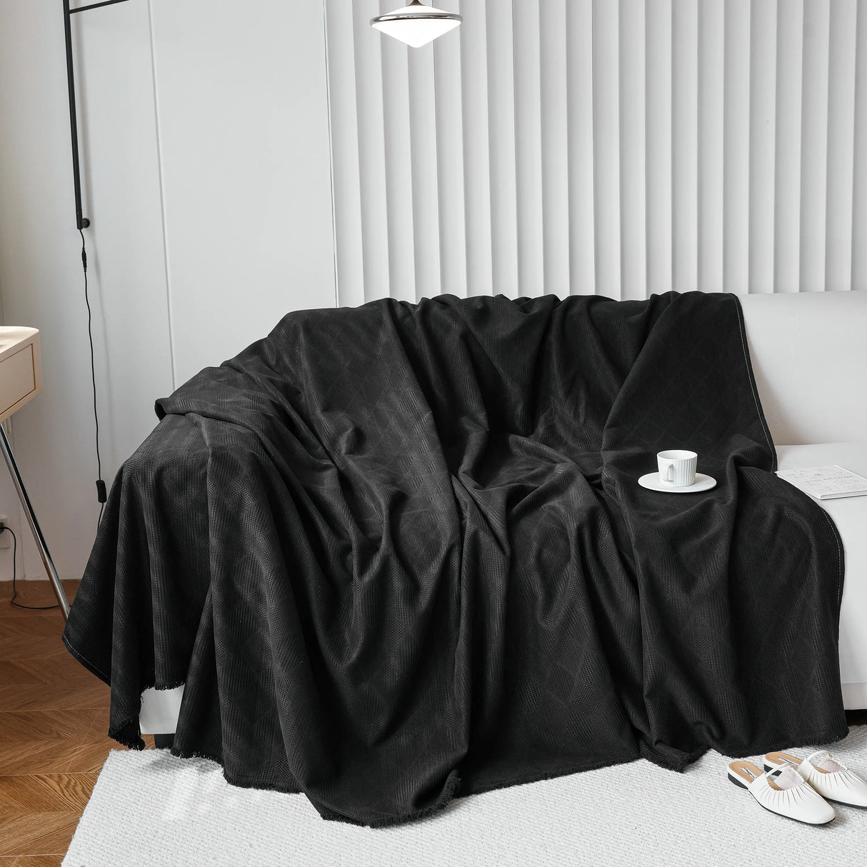 Textured Chenille Sofa Cover Throw, Soft Washable Couch Blanket Protector for Pets