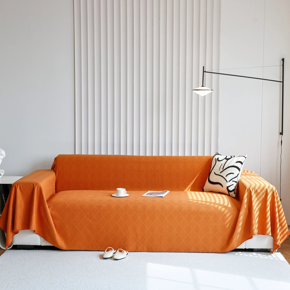 Textured Chenille Sofa Cover Throw, Soft Washable Couch Blanket Protector for Pets